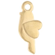 Ciondolo a forma di uccello e cuore 18x8 mm - Dorato in oro fino - Bianco x1