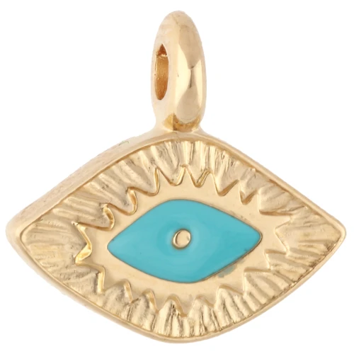 Ciondolo a diamante 12x13 mm - Motivo a occhio - Dorato in oro fino - Turchese x1