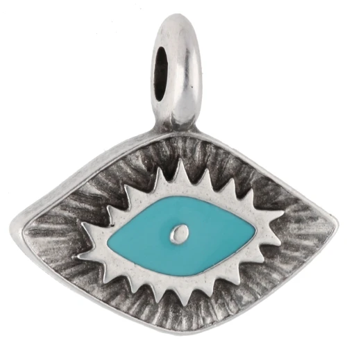 Ciondolo con diamante 12x13 mm - Motivo occhi - Placcatura in argento antico - Turchese x1