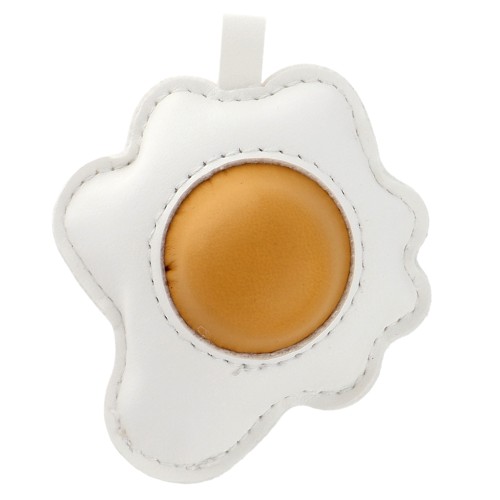 Ciondolo a forma di uovo piatto 7x6 cm per gioielli da borsa - PU - Bianco - Giallo x1