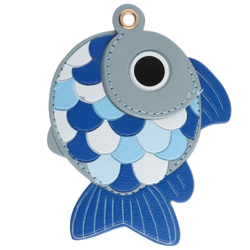 Ciondolo a forma di pesce 10x7,5 cm per borsa - PU - Multi Blue - White x1