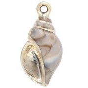 Ciondolo a conchiglia 43x21 mm, acrilico - Beige marmorizzato - Oro x1