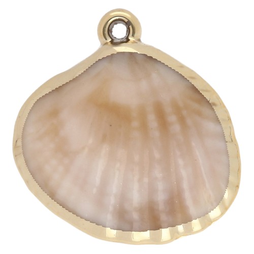 Ciondolo a conchiglia in acrilico 28x27 mm - Beige marmorizzato - Oro x1