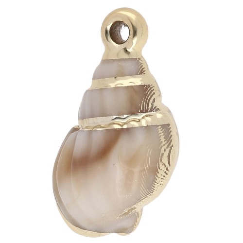 Ciondolo a conchiglia in acrilico 25,5x14 mm - Beige marmorizzato - Oro x1