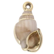 Ciondolo a conchiglia in acrilico 25,5x14 mm - Beige marmorizzato - Oro x1