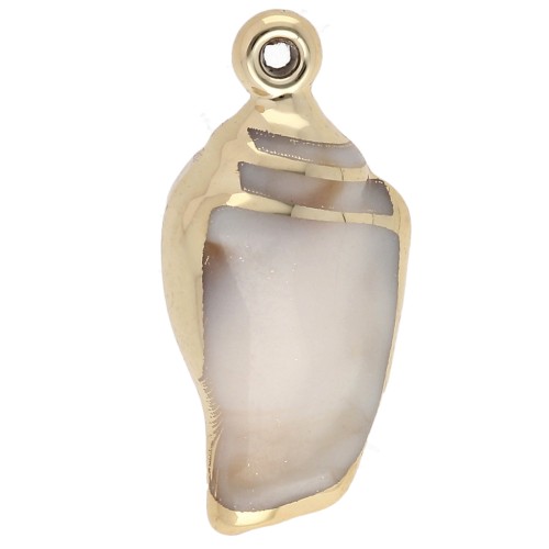 Ciondolo a conchiglia in acrilico 32x15 mm - Beige marmorizzato - Oro x1