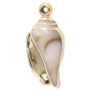 Ciondolo a conchiglia in acrilico 32x15 mm - Beige marmorizzato - Oro x1