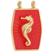 Pendente a forma di cavalluccio marino 22,5x15 mm - Dorato in oro fino - Corallo fluorescente