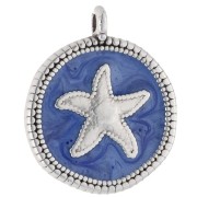 Ciondolo rotondo irregolare a forma di stella marina da 20 mm Placcatura in argento antico Perla blu