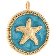 Ciondolo a forma di stella marina irregolare di 20 mm - Dorato in oro fino - Turchese perlato