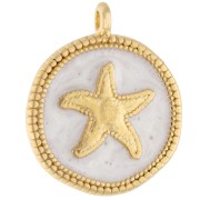 Ciondolo a forma di stella marina irregolare di 20 mm - Dorato in oro fino - Bianco perlato x1