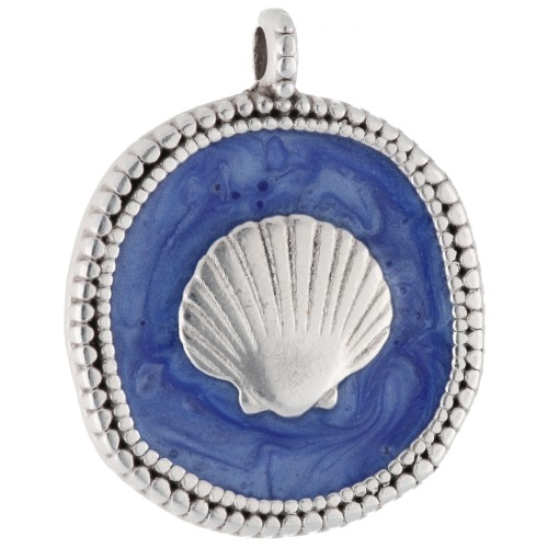 Ciondolo a conchiglia rotonda irregolare da 20 mm Impiallacciatura in argento invecchiato - Perla blu