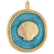 Ciondolo a conchiglia irregolare di 20 mm - Dorato in oro fino - Turchese perlato x1