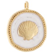 Ciondolo rotondo irregolare in conchiglia 20 mm - Dorato in oro fino - Bianco perlato x1