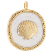 Ciondolo rotondo irregolare in conchiglia 20 mm - Dorato in oro fino - Bianco perlato x1
