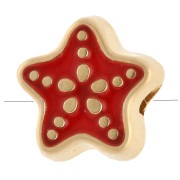 Perla stella marina 9 mm con resina epossidica - Dorata con oro fino - Rosso x1
