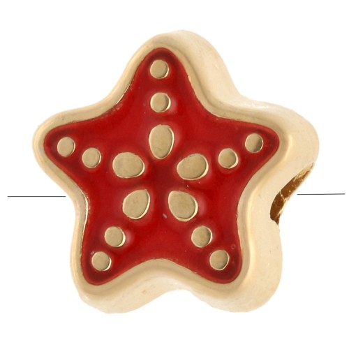 Perla stella marina 9 mm con resina epossidica - Dorata con oro fino - Rosso x1