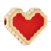 Perla a forma di cuore da 10 mm con motivo a occhio e resina epossidica - Dorato con oro fino - Rosso chiaro x1|raw }}