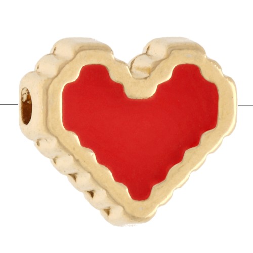 Perla a forma di cuore da 10 mm con motivo a occhio e resina epossidica - Dorato con oro fino - Rosso chiaro x1