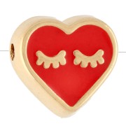 Perla a forma di cuore 9x10 mm con resina epossidica - Dorata con oro fino - Rosso chiaro x1