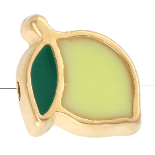 Perla al limone 10x12 mm con resina epossidica - Dorato con oro fino - Giallo x1