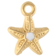 Ciondolo stella marina 11,5x9 mm in resina epossidica - Dorato con oro fino - Bianco x1