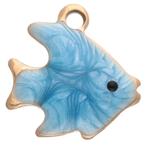 Ciondolo a forma di pesce da 10 mm con resina epossidica - Acciaio inossidabile 304 Dorato - Blu x1