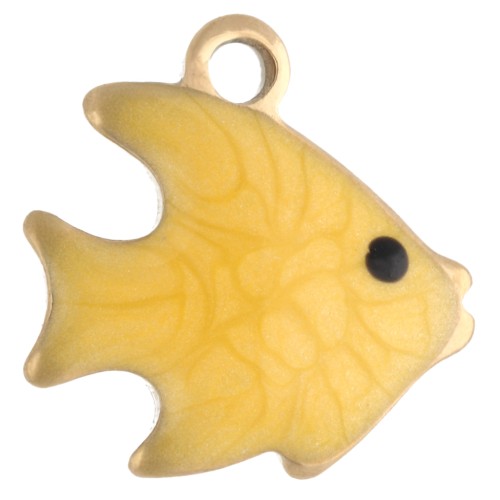 Mini ciondolo a forma di pesce 10 mm con epossidico - Acciaio inossidabile 304 Gold - Giallo x1
