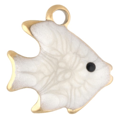 Mini ciondolo a forma di pesce 10 mm con resina epossidica - Acciaio inossidabile 304 Gold - Bianco x1