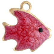 Mini ciondolo a forma di pesce 10 mm con resina epossidica - Acciaio inossidabile 304 Gold - Rosso x1