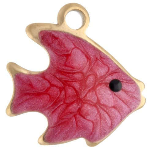 Mini ciondolo a forma di pesce 10 mm con resina epossidica - Acciaio inossidabile 304 Gold - Rosso x1