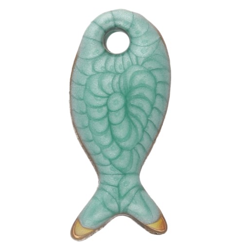 Ciondolo a forma di pesce 10x5 mm con resina epossidica - Acciaio inox 304 - Verde x1