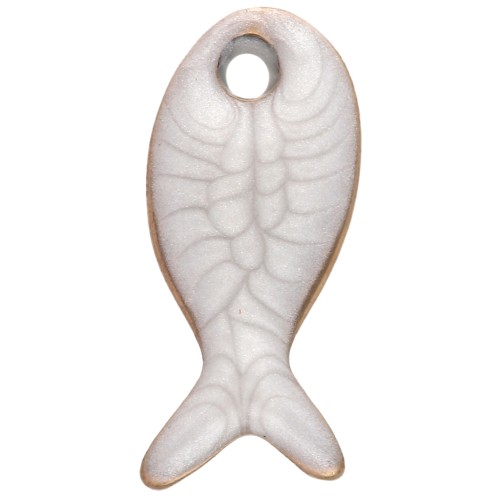 Ciondolo a forma di pesce 10x5 mm con resina epossidica - Acciaio inossidabile 304 - Bianco x1