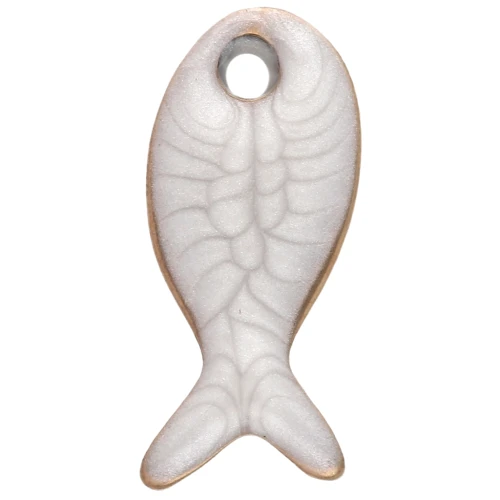 Ciondolo a forma di pesce 10x5 mm con resina epossidica - Acciaio inossidabile 304 - Bianco x1