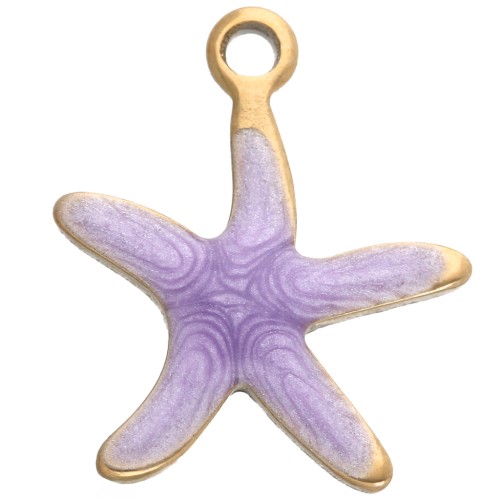 Ciondolo a forma di stella marina 12x11 mm con resina epossidica - Acciaio inox 304 - Viola x1