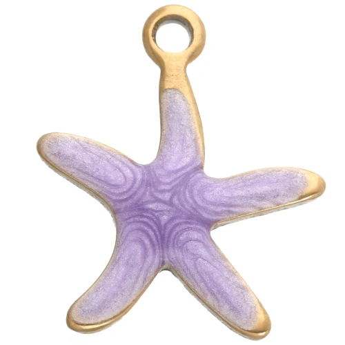 Ciondolo a forma di stella marina 12x11 mm con resina epossidica - Acciaio inox 304 - Viola x1