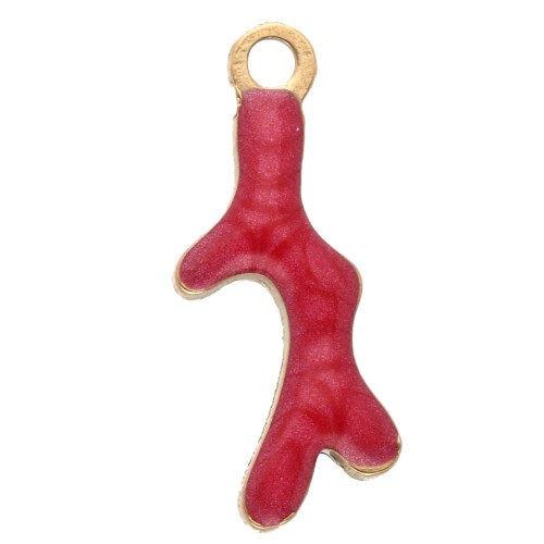 Ciondolo mini corallo 13x5 mm con epossidico - Acciaio inossidabile 304 Dorato - Rosso x1