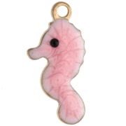 Ciondolo mini cavalluccio marino 14x7 mm con resina epossidica - Acciaio inossidabile 304 Gold - Rosa x1