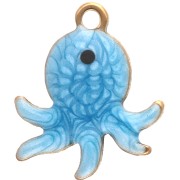 Ciondolo Mini Octopus 12x10 mm con resina epossidica - Acciaio inossidabile 304 Dorato - Blu x1