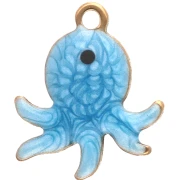 Ciondolo Mini Octopus 12x10 mm con resina epossidica - Acciaio inossidabile 304 Dorato - Blu x1