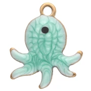 Ciondolo Mini Octopus 12x10 mm con resina epossidica - Acciaio inossidabile 304 Dorato - Verde x1