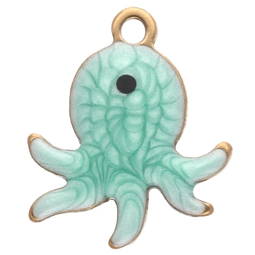 Ciondolo Mini Octopus 12x10 mm con resina epossidica - Acciaio inossidabile 304 Dorato - Verde x1