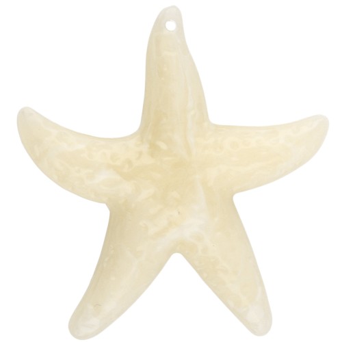Ciondolo a forma di stella marina, 49x45 mm, acrilico - Ecru - Bianco marmorizzato x1
