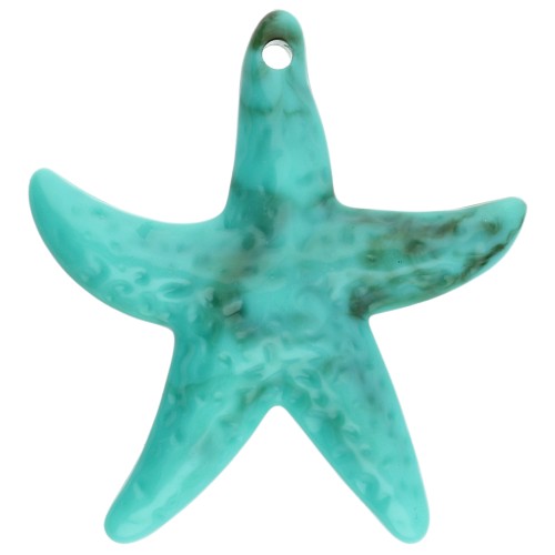 Ciondolo stella marina in acrilico 49x45 mm - Turchese - Marrone marmorizzato x1