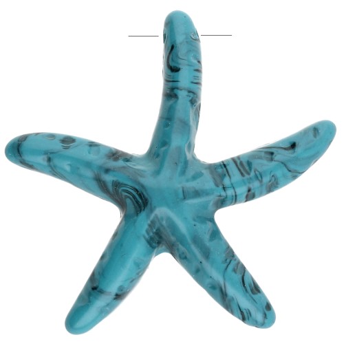 Stella marina 37x38 mm in resina - Blu turchese - Nero marmorizzato x1