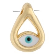 Ciondolo a goccia 10x7 mm con motivo a occhio in resina epossidica - Dorato con oro fino - Bianco x1