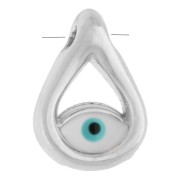 Ciondolo a goccia 10x7 mm con motivo a occhio in resina epossidica - Placcatura in argento fine invecchiato - Bianco