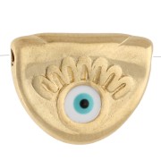 Perla a semicerchio 11x14 mm con motivo a occhio e resina epossidica - Dorata con oro fino - Bianca x1