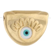 Perla a semicerchio 11x14 mm con motivo a occhio e resina epossidica - Dorata con oro fino - Bianca x1