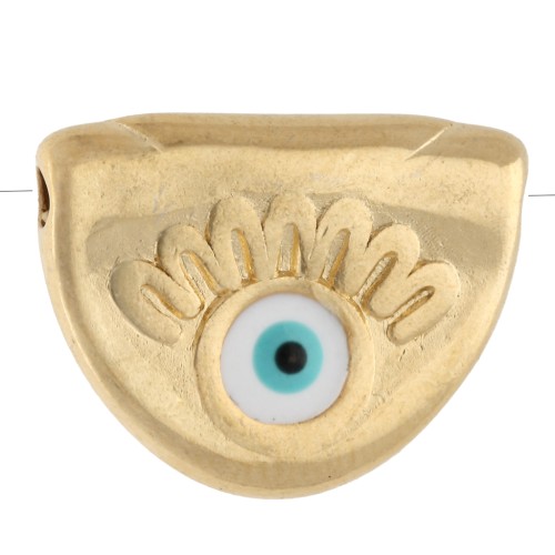 Perla a semicerchio 11x14 mm con motivo a occhio e resina epossidica - Dorata con oro fino - Bianca x1